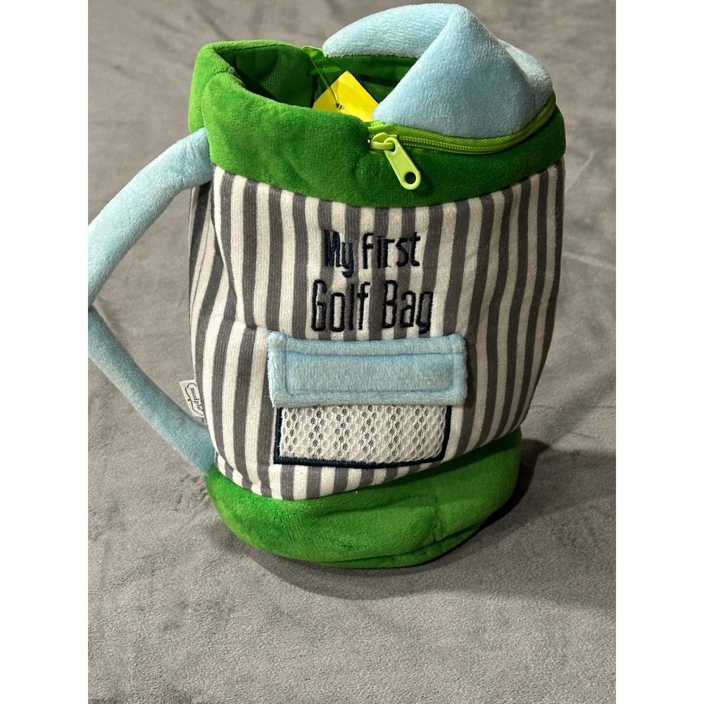 Mud Pie My First Golf Bag Plush Toy Carrier Green Blue Striped Soft Baby Toy